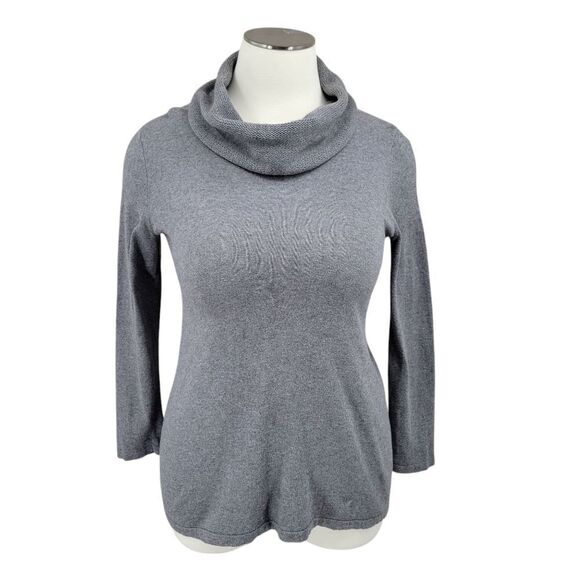 J. Jill Pure Jill Cotton Cashmere Gray Cowl Neck Sweater - Picture 1 of 12